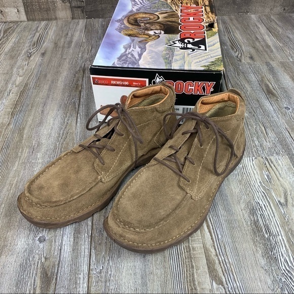 Rocky Brown Leather Lace Up Moc Toe Boots SZ 9 - Picture 2 of 9